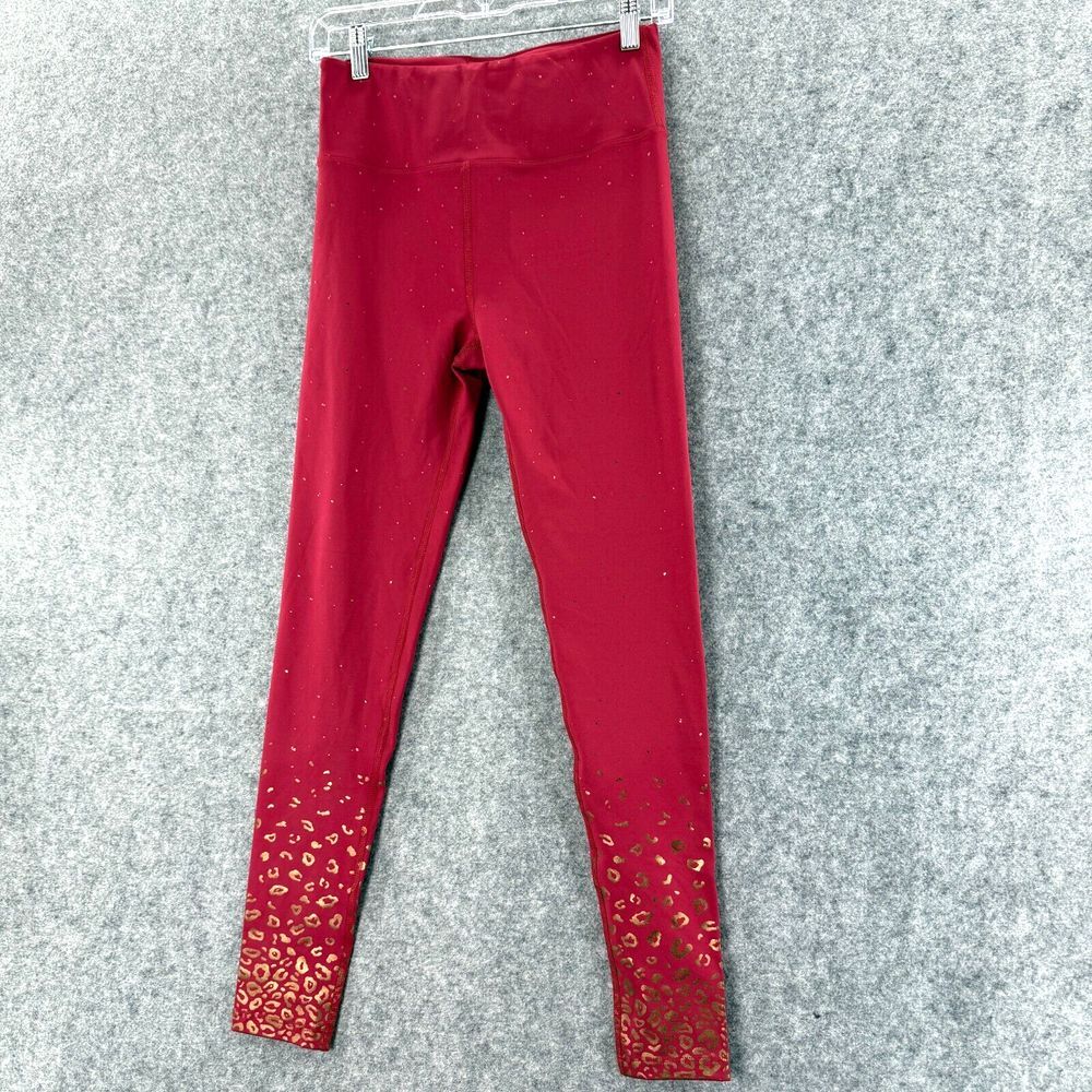 PEACH Leggings Womens Medium Red Gold Made in USA Active Yoga‎ Workout Stretch - Picture 3 of 10